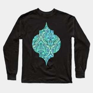 Botanical Moroccan Doodle Pattern in Mint Green, Lilac & Aqua Long Sleeve T-Shirt